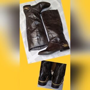 Gianni Bini Dark Brown Leather Boots with Gold Details